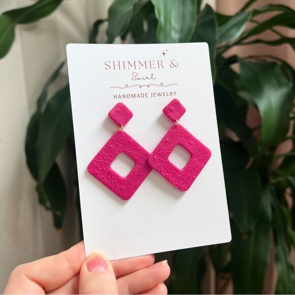 Handmade Polymer Clay Floral Diamond Cutout Earrings - Picture 1 of 1